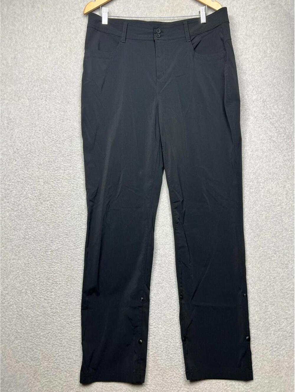 Eddie Bauer Womens Nylon Pants 14 Black Hiking Outdoor Roll-Up Snap Ankle Active